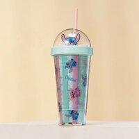 Ly Cốc Nhựa uống nước Miniso X STITCH ANGEL Collection Có Ống Hút Và Bình Nước Có Tay Cầm