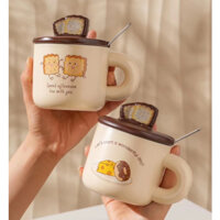 Ly Cốc Sứ Bánh Quy Có Nắp Dễ Thương Tặng Kèm Muỗng