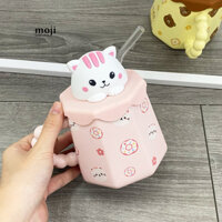 Ly cốc sứ Bunny bear happy every day hình khối 350ml