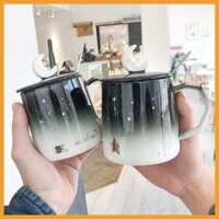 LY CỐC SỨ CẶP ĐÔI CÓ NẮP HÌNH MẶT TRĂNG 2 MÀU CỰC ĐẸP 400ML KÈM THÌA XINH XẮN