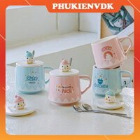 Ly Cốc Sứ Có Nắp Đậy Bông Tuyết Hình Con Gà Dễ Thương Kèm Thìa