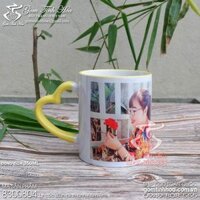 Ly cốc sứ in hình ảnh lưu niệm mẫu cốc quai tim vàng