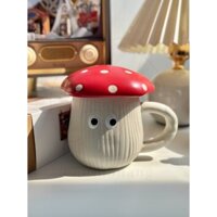 Ly cốc sứ nấm đỏ có nắp dễ thương