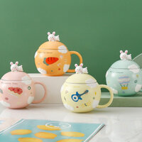 Ly cốc sứ thỏ mây có nắp kèm thìa dễ thương 400ml