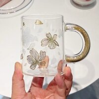 Ly cốc thủy tinh Starbucks Sakura sơn vàng và bạc Dung tích 355ml