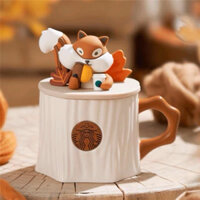 Ly Cốc Uống Nước Starbucks 2022 Bằng Gốm Sứ Con Sóc Gỗ Lá phong Vân gỗ có kèm nắp