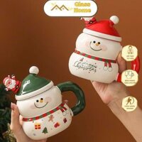 Ly, cốc uống nước tiện dụng ông già Noen có kèm nắp và thìa inox 500ml gốm sứ cao cấp