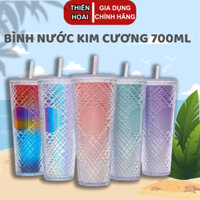 Ly đựng nước kim cương 2 lớp cách nhiệt TH043 dung tích 700ml kèm ống hút lấp lánh