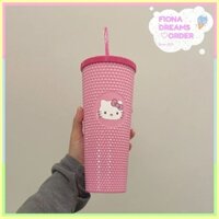 Ly đựng nước mang đi Hello Kitty hoạ tiết kim cương giữ nhiệt 2 lớp size 730ml