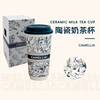 Ly đựng trà sữa có nắp chất liệu sứ 580ml