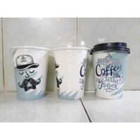Ly giấy 360ml - 14oz mẫu Mr Blue, Set 100 cái kèm nắp - Dùng một lần, Thân thiện với môi trường