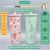 Ly giữ nhiệt 830ml bigsize Pastel KHẮC TÊN, côc giữ nhiệt cao cấp inox 304, bình nước tặng sticker, ống hút - Blue pastel 830ml - Khắc tên 1 mặt