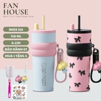 Ly giữ nhiệt Candy 710ml có ống hút, bình nước giữ nhiệt inox 316 Fan House khắc tên tặng charm 3D