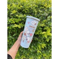 Ly Giữ Nhiệt Chó Snoopy Xanh 750ml, Bình Giữ Nhiệt Inox 304 Tặng Kèm Ống Hút Cọ Vệ Sinh Và Túi Đựng Tiện Lợi