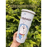 Ly Giữ Nhiệt Doremon Cánh Quạt 750ml, Bình Giữ Nhiệt Inox 304 Tặng Kèm Ống Hút Cọ Vệ Sinh Và Túi Đựng Tiện Lợi