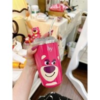 Ly Giữ Nhiệt Gấu Dâu Lotso Xinh Xắn, Bình Nước Giữ Nhiệt Hình Gấu Và Dâu Tây Hoạt Hình Dễ Thương 450ml