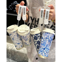 Ly giữ nhiệt hoa lá cành inox 316 dung tích 500ml có quai cầm và ốnv hút tiện lợi