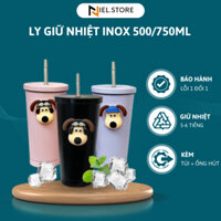 Ly Giữ Nhiệt Inox 304 Cao Cấp, Bình Giữ Nhiệt Màu Pastel Dung Tích 500ML/700ML + Tặng Kèm Sticker Hình Cún và Ống Hút