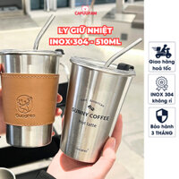Ly giữ nhiệt inox 304 có ống hút CAPUUFAM 500ML cốc giữ nhiệt ly nước giữ nhiệt tặng cọ rửa, đế lót ly, túi đựng