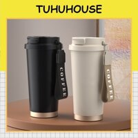 Ly giữ nhiệt khắc tên COFFEE 530ml, ly giữ nhiệt inox 316 kiểu dáng hiện đại có dây xách - TUHUHOUSE