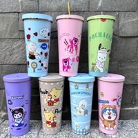 Ly giữ nhiệt nắp vặn gấu dâu họa tiết 750ml
