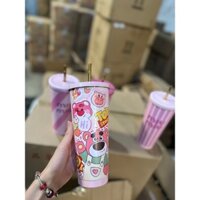 Ly giữ nhiệt nắp vặn gấu dâu họa tiết 750ml