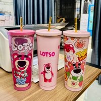 LY GIỮ NHIỆT NẮP VẶN HÌNH GẤU DÂU LOSTO SIÊU XINH KÈM ỐNG HÚT BẰNG INOX 304 CHỐNG HOEN GỈ AN TOÀN SỬ DỤNG ̃̀750ML