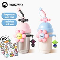 Ly giữ nhiệt PISUZ WAY inox 316 700Ml Lưới Đỏ Hoạt Hình Ống Cốc Trà Sữa Màu Cao Cấp Có Dây Cốc Hoa