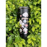 Ly Giữ Nhiệt SNOOPY Đen 750ml, Bình Giữ Nhiệt Inox 304 Tặng Kèm Ống Hút Cọ Vệ Sinh Và Túi Đựng Tiện Lợi