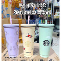 Ly giữ nhiệt STARBUCKS 750ml - bình nước INOX kèm ống hút