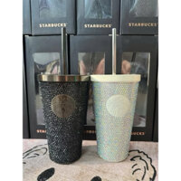 Ly giữ nhiệt Starbucks đính đá Rhinestone 500ml, Bình nước inox 340 nắp kín fullbox hãng kèm ống hút