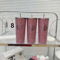 Ly giữ nhiệt Starbucks đính đá Rhinestone 750ml, Bình nước inox 340 nắp kín fullbox hãng kèm ống hút Qimato BTS
