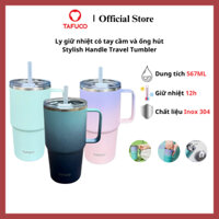 Ly giữ nhiệt TAFUCO 567ml inox 304 có tay cầm + ống hút nhựa PP Stylish Travel Handle Tumbler
