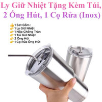 Ly Giữ Nhiệt Thái Lan, Bình Giữ Nhiệt Inox 900Ml Tặng Kèm Ống Hút Inox+Túi+ Nắp Chống Tràn+ Cọ Rửa Ống Hút