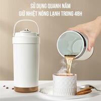 Ly giữ nhiệt tráng sứ dung tích 500ml có khắc hoa ly, màu sắc pastel, xinh xắn