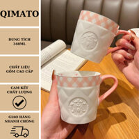 Ly gốm cao cấp Starbucks Sakura 2024, cốc uống nước hồng baby 340ml có quai cầm Qimato