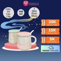 Ly gốm sứ có nắp hình thỏ cao cấp bóng loáng 400ml kèm nắp và muỗng sứ