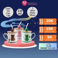 Ly gốm sứ gấu Bear.br.ick Cốc sứ có nắp 450ml ngộ nghĩnh