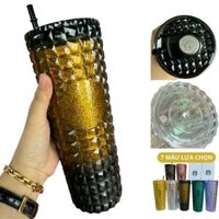 Ly kim cương Strarbuck 710ml, Ly uống nước ánh kim, Nhựa thực phẩm 2 lớp cao cấp, Kèm ống hút