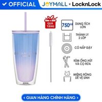 Ly nhựa 2 lớp Lock&amp;Lock HAP507 750ml - Hàng chính hãng, có ống hút, có nắp đậy - Tặng kèm cọ rửa - Tím xanh HAP522VOL