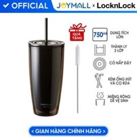 Ly nhựa 2 lớp Lock&amp;Lock HAP507 750ml - Hàng chính hãng, có ống hút, có nắp đậy - Tặng kèm cọ rửa - Đen