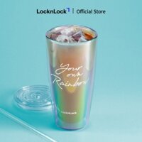Ly nhựa 2 lớp Lock&Lock 750ml màu trắng kèm ống hút Your Own Rainbow double wall cold cup with straw HAP507WHTH