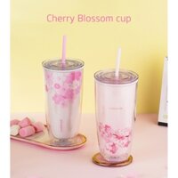 Ly nhựa 2 lớp Lock&Lock Cherry Blossom - kèm ống hút HAP509 750ml