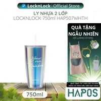 Ly nhựa 2 lớp Lock&Lock màu trắng kèm ống hút Your Own Rainbow double wall cold cup with straw HAP507WHTH - HAPOS HOME