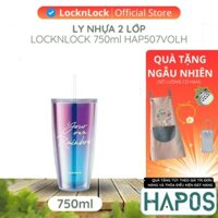 Ly nhựa 2 lớp Lock&Lock màu Violet kèm ống hút Your Own Rainbow double wall cold cup with straw HAP507VOLH - HAPOS