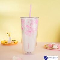 Ly Nhựa 2 Lớp LocknLock Double Wall Cold Cup Cherry Blossom 750ml HAP509WHT - Màu Trắng