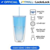 Ly nhựa 2 lớp LocknLock kèm ống hút HAP507 750ml - Xanh Trắng HAP522BLU