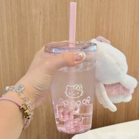 Ly nhựa có nắp hình mèo dễ thương, ly mùa hè dễ thương với nơ, dung tích lớn cho đồ uống lạnh