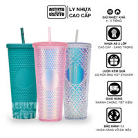 Ly Nhựa Uống Nước Gai Kim Cương Lấp Lánh Ly Nhựa Cứng 2 Lớp Đẹp Bền Cách Nhiệt Có Nắp Ống Hút 710ml 24Oz Giữ Nhiệt Tốt