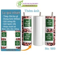 Ly nước giữ nhiệt, 600ml inox 304 không gỉ, bình giữ nhiệt khắc tên, thêm ảnh kỹ niêm theo yêu cầu, mẫu 955